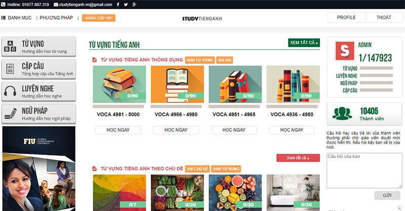 học tiếng anh miễn phí trên website studytienganh