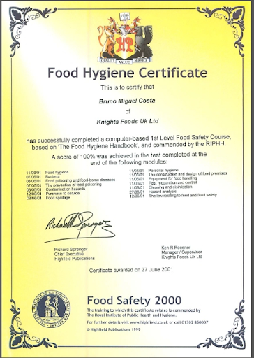 giấy chứng nhận vệ sinh an toàn thực phẩm tiếng anh là gì