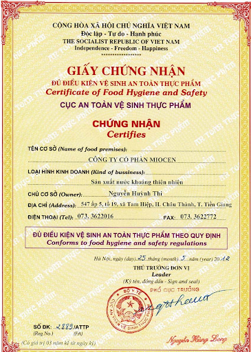 giấy chứng nhận vệ sinh an toàn thực phẩm tiếng anh là gì