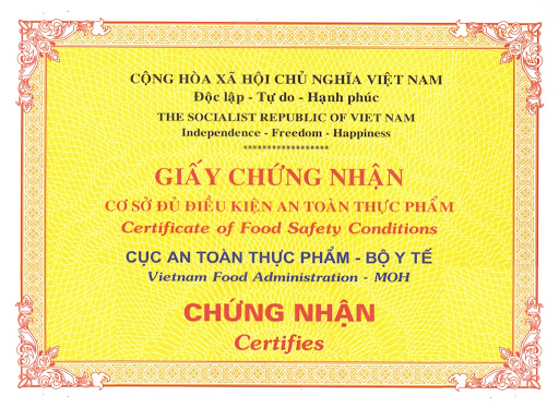 giấy chứng nhận vệ sinh an toàn thực phẩm tiếng anh là gì