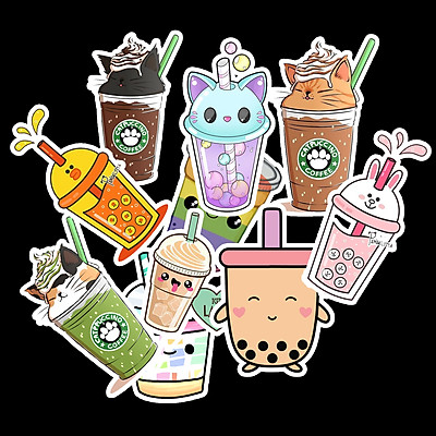 hình vẽ sticker cute trà sữa