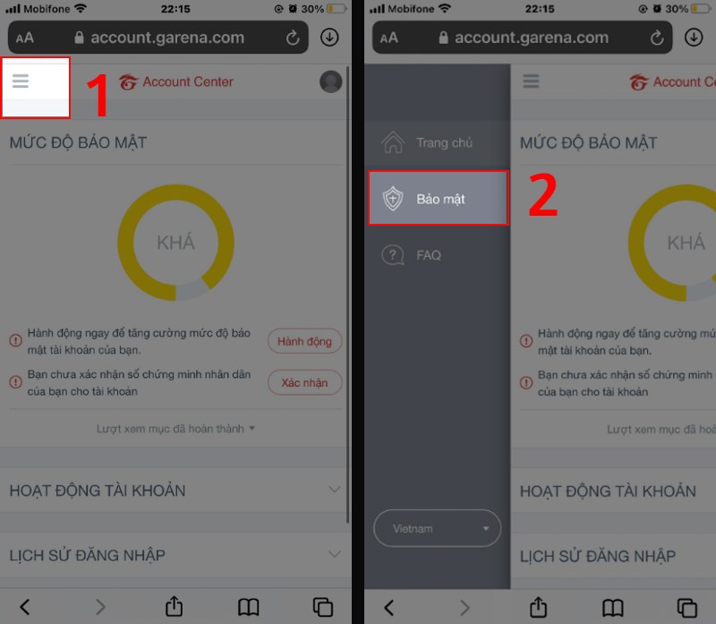 đổi số điện thoại garena