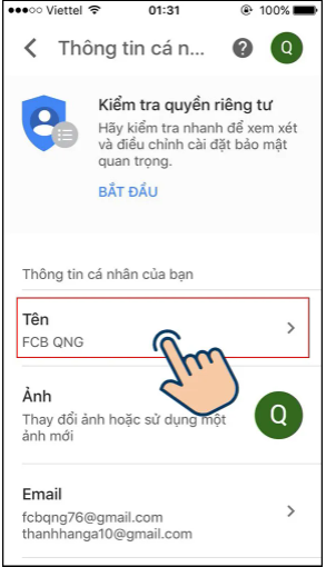 cách đổi tên gmail trên điện thoại