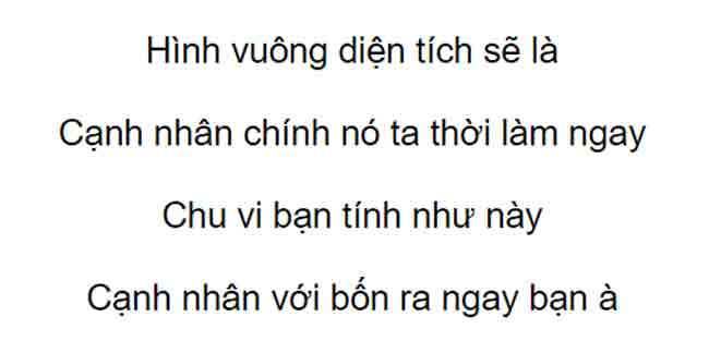 diện tích hình vuông