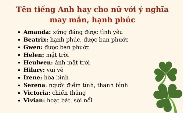 tên tiếng anh hay cho nữ