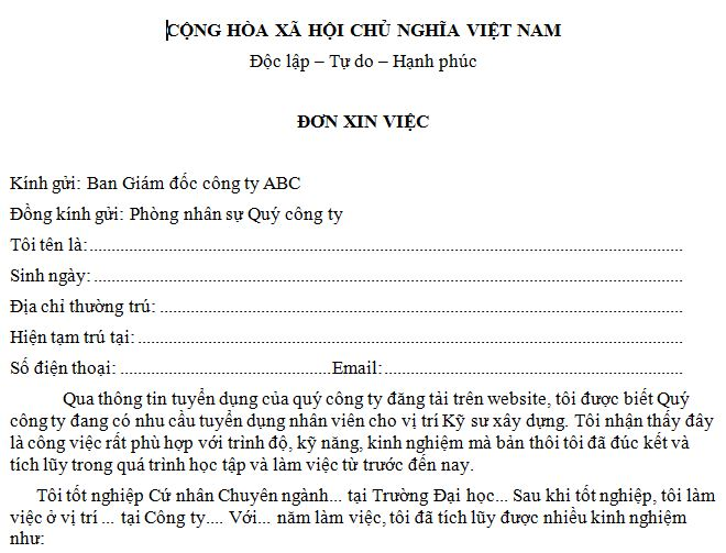 cách viết hồ sơ xin việc