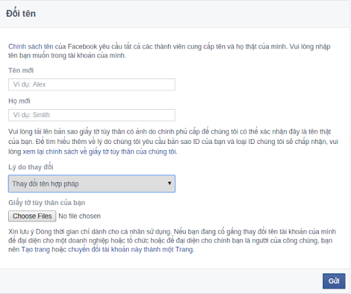 cách đổi tên facebook