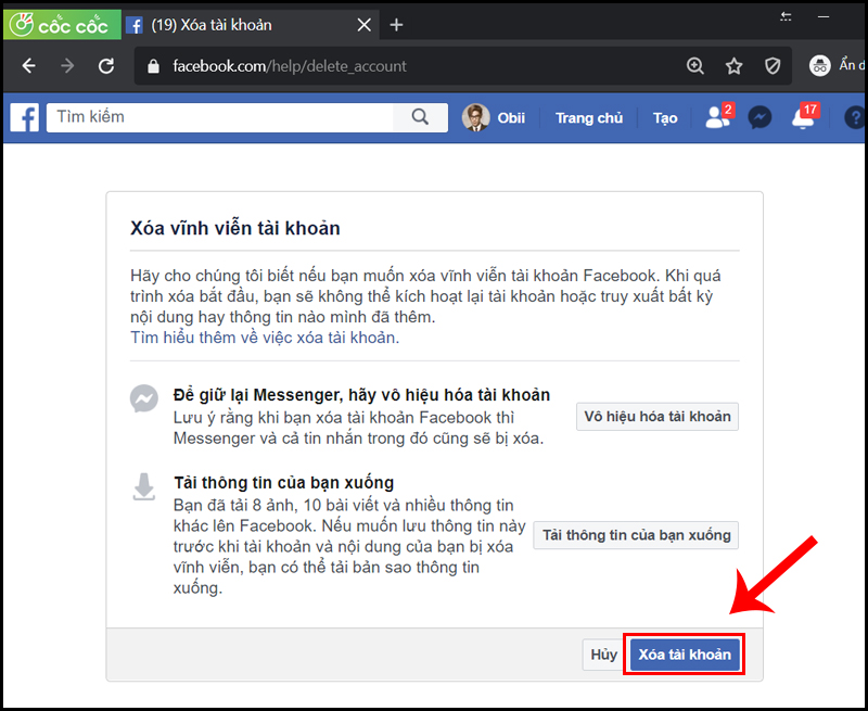 cách xóa tài khoản Facebook 