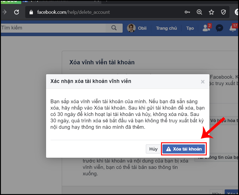 cách xóa tài khoản Facebook 