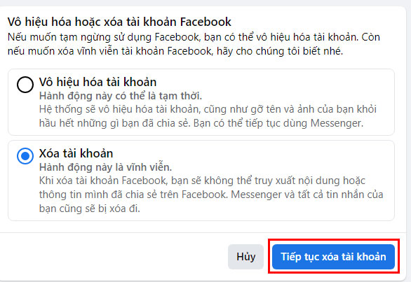 cách xóa tài khoản Facebook 