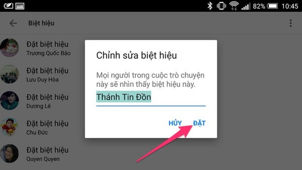 đặt biệt hiệu cho bạn trai trên messenger