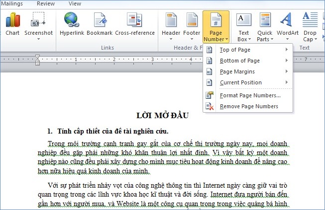 cách đánh số trang trong word