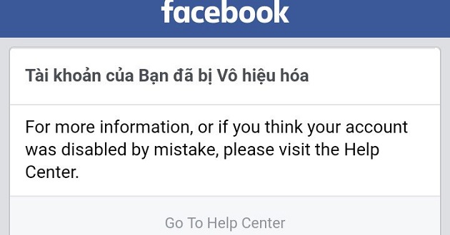 tài khoản facebook bị vô hiệu hóa