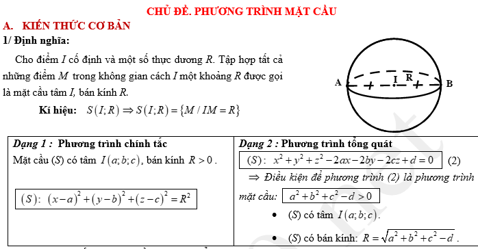 phương trình mặt cầu